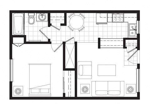 Floor plan for 1 bed, 1 bath, 528 sqft